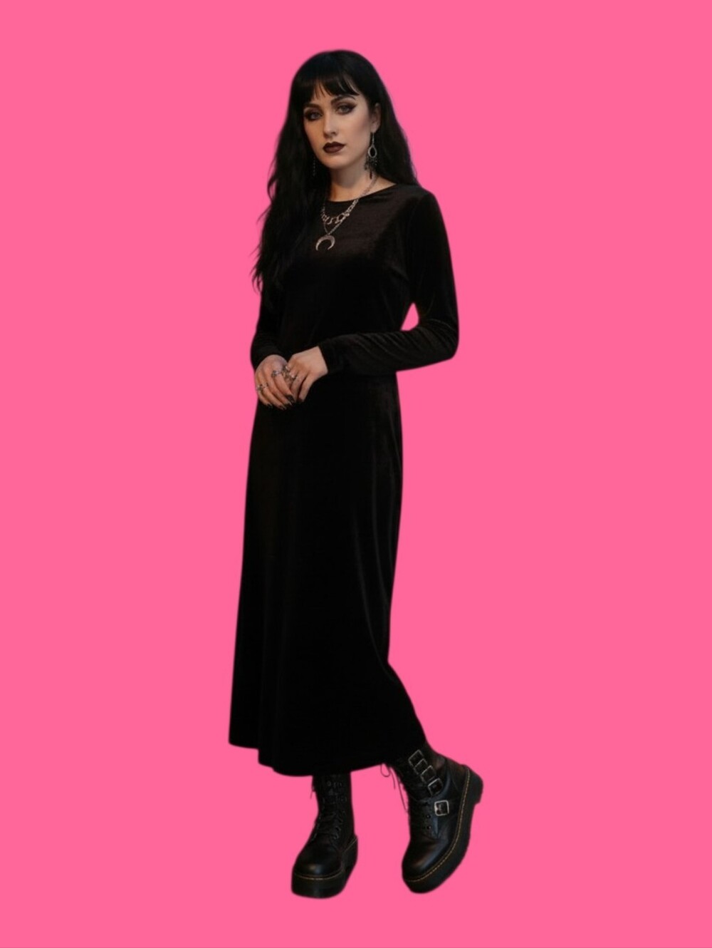 Vtg 90s Gap Black Crushed Velvet Maxi Dress Size  Minimalist Grunge Whimsigoth